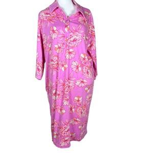 Blair Women’s XL Lounge Dress Pink Floral Collared 3/4 Sleeve Dress 60/40